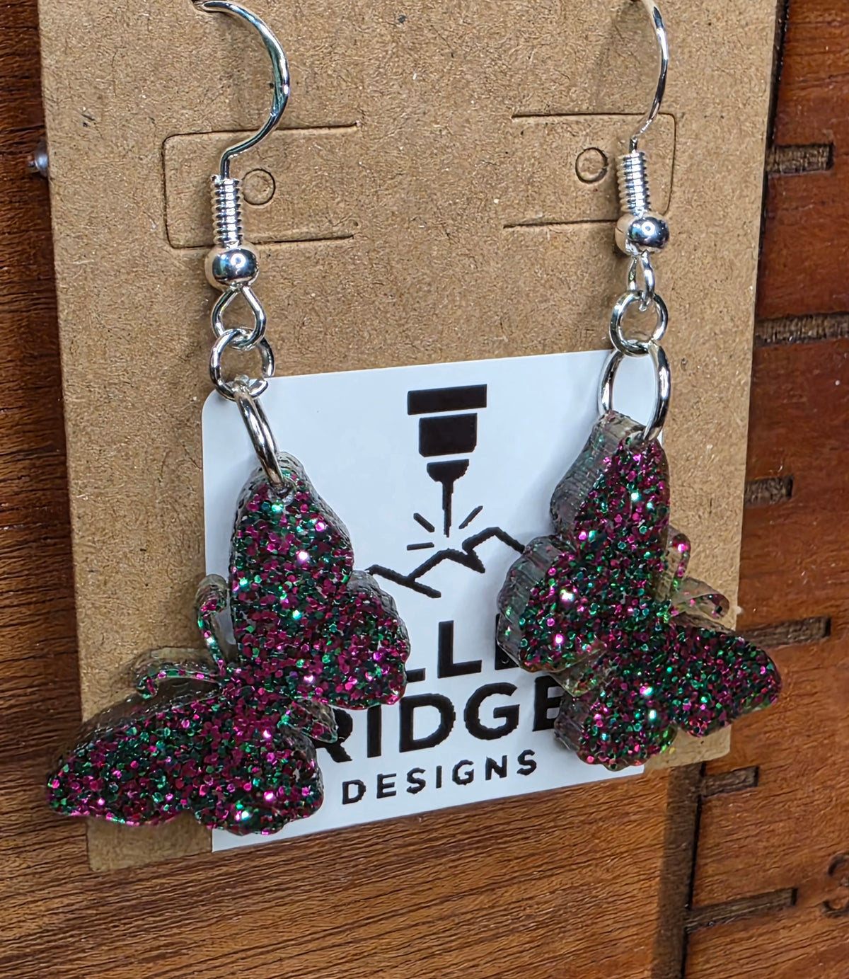 Butterflies pink and green glitter