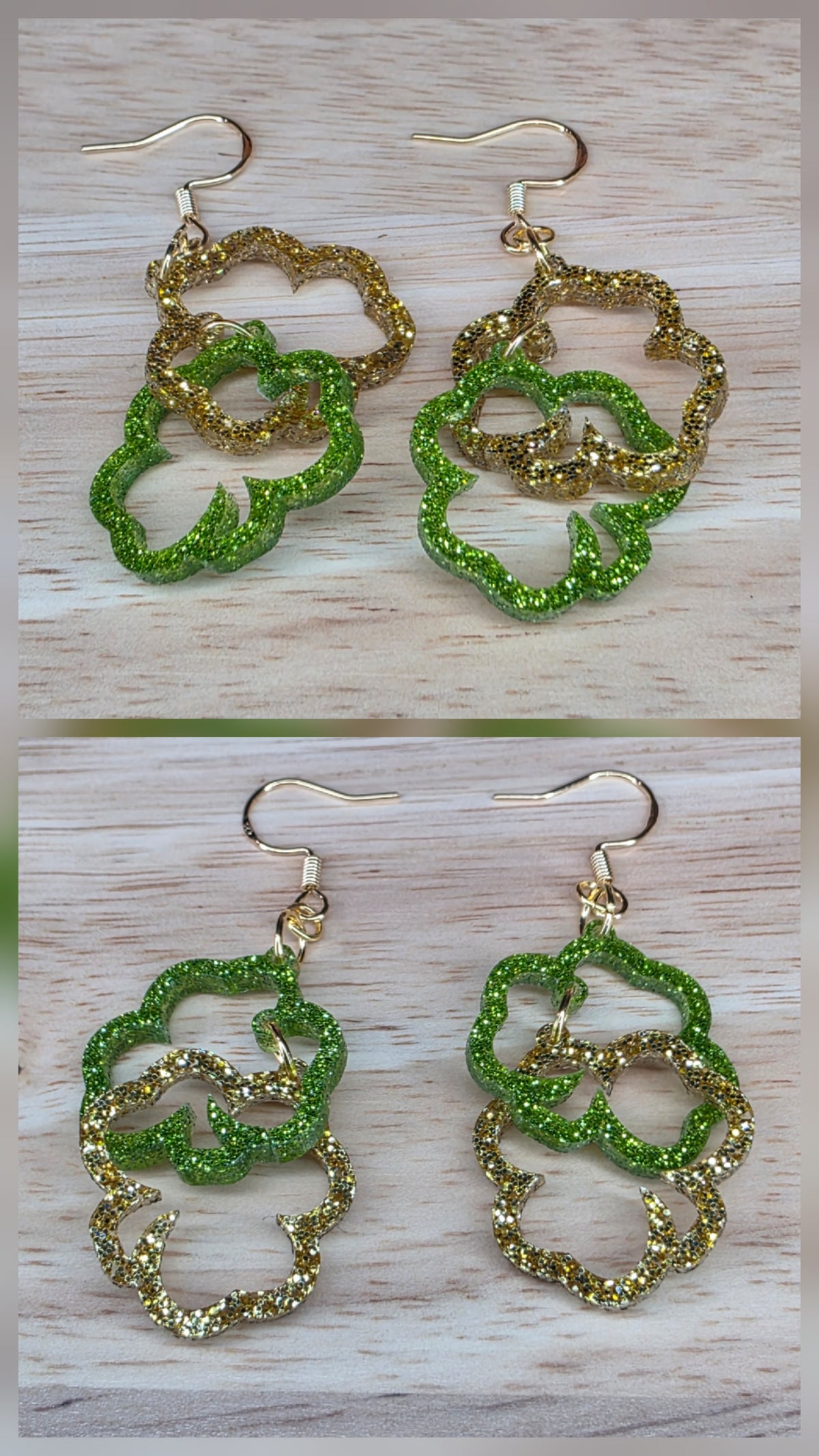 Linked Light Green & Gold Shamrocks (2 variations)