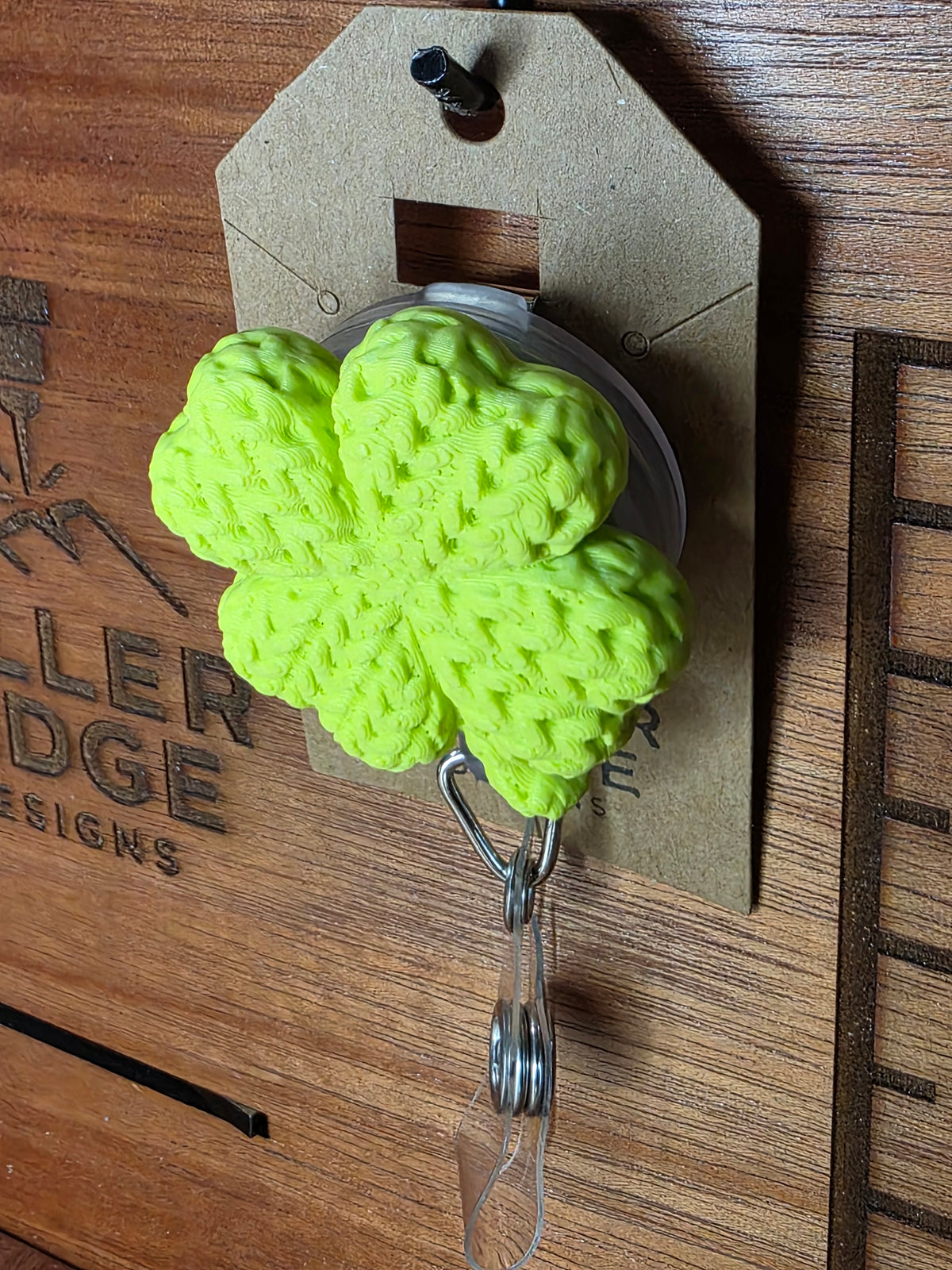 Four leaf clover badge reel (light green or dark green)