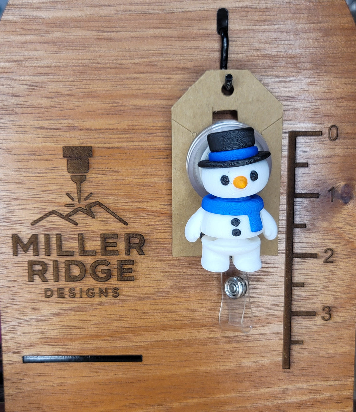 Snowman badge reel (navy blue scarf)